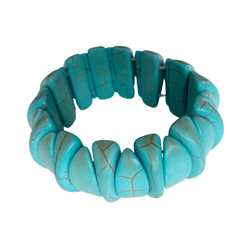 Turquoise Howlite Bohemian Southwestern Gemstone Earthy Stone Stretch Bracelet